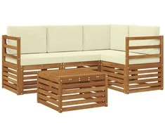 Lauko baldų komplektas Lauko sofos komplektas su pagalve 5 pcs Natūralus ir grietinėlė