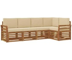 Lauko baldų komplektas Sekcijos sofų komplektas su pagalve 5 pcs Natūralus ir bežinis