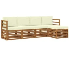 Lauko baldų komplektas Lauko sofos komplektas su pagalve 5 pcs Natūralus ir grietinėlė