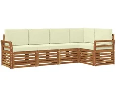 Lauko baldų komplektas Sekcijos sofų komplektas 5 pcs Natūralus ir grietinėlė