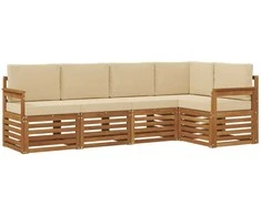 Lauko baldų komplektas Sekcijos sofų komplektas su pagalve 5 pcs Natūralus ir bežinis