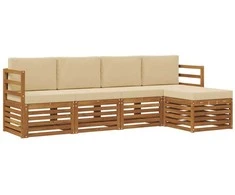 Lauko baldų komplektas Lauko sofos komplektas su pagalve 5 pcs Natūralus ir bežinis
