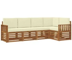Lauko baldų komplektas Sekcijos sofų komplektas 5 pcs Natūralus ir grietinėlė