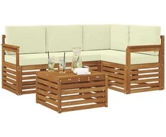 Lauko baldų komplektas Lauko sofos komplektas su pagalve 5 pcs Natūralus ir grietinėlė