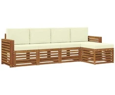 Lauko baldų komplektas Lauko sofos komplektas su pagalve 5 pcs Natūralus ir grietinėlė