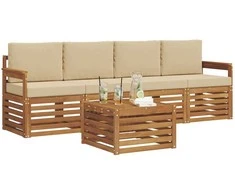 Lauko baldų komplektas Lauko sofos komplektas su pagalve 5 pcs Natūralus ir bežinis