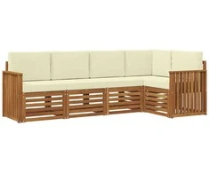 Lauko baldų komplektas Sekcijos sofų komplektas 5 pcs Natūralus ir grietinėlė