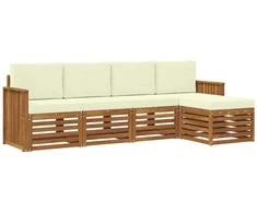 Lauko baldų komplektas Lauko sofos komplektas su pagalve 5 pcs Natūralus ir grietinėlė