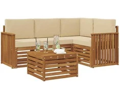 Lauko baldų komplektas Lauko sofos komplektas su pagalve 5 pcs Natūralus ir bežinis
