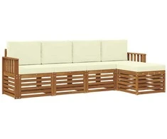 Lauko sofos komplektas su pagalve 5 pcs Natūralus ir grietinėlė