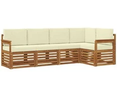 Lauko baldų komplektas Sekcijos sofų komplektas 5 pcs Natūralus ir grietinėlė