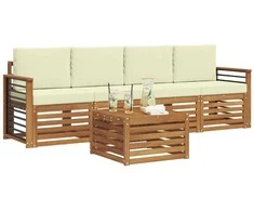 Lauko sofos komplektas su pagalve 5 pcs Natūralus ir grietinėlė