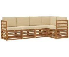 Lauko baldų komplektas Sekcijos sofų komplektas su pagalve 5 pcs Natūralus ir bežinis