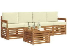 Lauko sofos komplektas su pagalve 5 pcs Natūralus ir grietinėlė