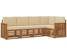 Sekcijos sofų komplektas su pagalve 5 pcs Natūralus ir bežinis