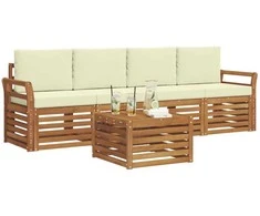 Lauko sofos komplektas su pagalve 5 pcs Natūralus ir grietinėlė