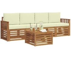Lauko sofos komplektas su pagalve 5 pcs Natūralus ir grietinėlė