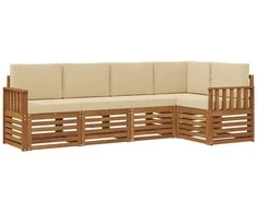 Lauko baldų komplektas Sekcijos sofų komplektas su pagalve 5 pcs Natūralus ir bežinis