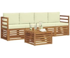 Lauko baldų komplektas Lauko sofos komplektas su pagalve 5 pcs Natūralus ir grietinėlė