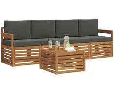 Lauko sofos komplektas su pagalve 5 pcs Natūralus ir antracitas