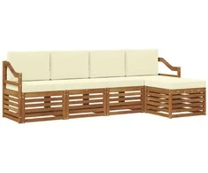 Lauko sofos komplektas su pagalve 5 pcs Natūralus ir grietinėlė