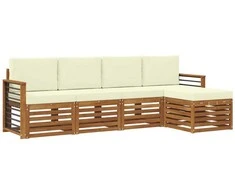 Lauko baldų komplektas Lauko sofos komplektas su pagalve 5 pcs Natūralus ir grietinėlė
