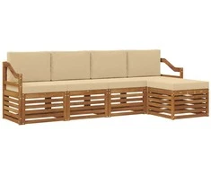 Lauko baldų komplektas Lauko sofos komplektas su pagalve 5 pcs Natūralus ir bežinis