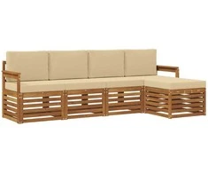 Lauko baldų komplektas Lauko sofos komplektas su pagalve 5 pcs Natūralus ir bežinis