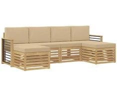 Sofų komplektai su pagalve 6 pcs Balta ir kreminė Poliesteris