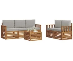 Lauko baldų komplektas Sofų komplektai su pagalve 6 pcs Natūrali ir šviesiai pilka