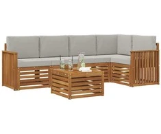 Lauko baldų komplektas Sekcijos sofų komplektas 6 pcs Natūrali ir šviesiai pilka