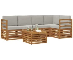 Lauko baldų komplektas Sekcijos sofų komplektas 6 pcs Natūrali ir šviesiai pilka