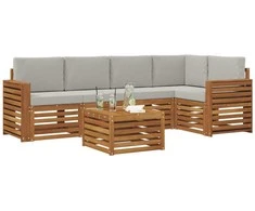 Lauko baldų komplektas Sekcijos sofų komplektas 6 pcs Natūrali ir šviesiai pilka