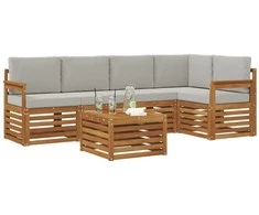 Lauko baldų komplektas Sekcijos sofų komplektas 6 pcs Natūrali ir šviesiai pilka