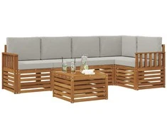 Lauko baldų komplektas Sekcijos sofų komplektas 6 pcs Natūrali ir šviesiai pilka