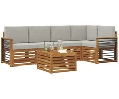 Lauko baldų komplektas Sekcijos sofų komplektas 6 pcs Natūrali ir šviesiai pilka