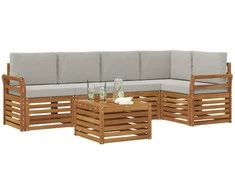 Lauko baldų komplektas Sekcijos sofų komplektas 6 pcs Natūrali ir šviesiai pilka