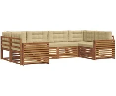 Lauko baldų komplektas Lauko sofos komplektas su pagalve 6 pcs Natūralus ir bežinis