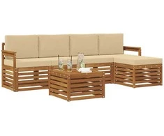 Lauko baldų komplektas Lauko sofos komplektas su pagalve 6 pcs Natūralus ir bežinis