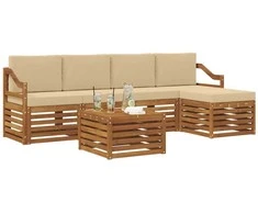 Lauko baldų komplektas Lauko sofos komplektas su pagalve 6 pcs Natūralus ir bežinis