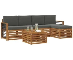 Lauko baldų komplektas Lauko sofos komplektas su pagalve 6 pcs Natūralus ir antracitas