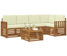 Lauko baldų komplektas Sekcijos sofų komplektas 6 pcs Natūralus ir grietinėlė
