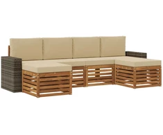 Sofų komplektai su pagalve 6 pcs Natūralus ir bežinis
