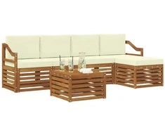 Lauko baldų komplektas Lauko sofos komplektas su pagalve 6 pcs Natūralus ir grietinėlė