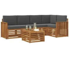 Lauko baldų komplektas Sekcijos sofų komplektas 6 pcs Natūralus ir antracitas