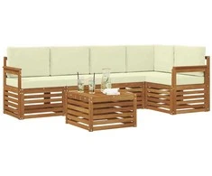 Lauko baldų komplektas Sekcijos sofų komplektas 6 pcs Natūralus ir grietinėlė