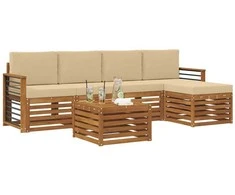 Lauko baldų komplektas Lauko sofos komplektas su pagalve 6 pcs Natūralus ir bežinis