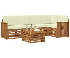 Lauko baldų komplektas Sekcijos sofų komplektas 6 pcs Natūralus ir grietinėlė