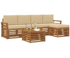 Lauko baldų komplektas Lauko sofos komplektas su pagalve 6 pcs Natūralus ir bežinis