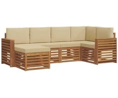 Sekcijos sofų komplektas su pagalve 6 pcs Natūralus ir bežinis